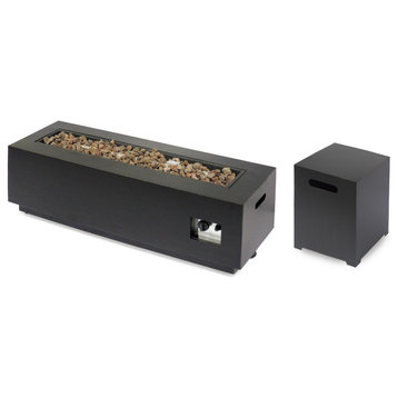 Hemmingway Outdoor Rectangular Fire Pit With Tank Holder, Brushed Brown Finish