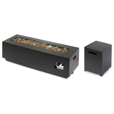 Hemmingway Outdoor Rectangular Fire Pit With Tank Holder, Brushed Brown Finish