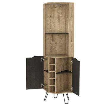 Grace Corner Bar Cabinet With 6 Wine Racks, 4 Shelves and Cup Rack