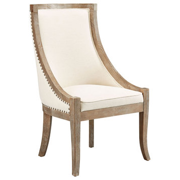 Ladysmith Linen & Oak Scoop Chair with Nailhead Accents