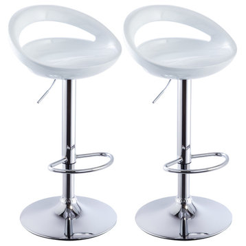 Set of 2 Glossy Low-Back Swivel ABS Bar Stools, White