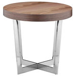 Pangea Home - Pearl Side Table, Walnut - Modern and sleek oval side table with unique geometric shaped legs