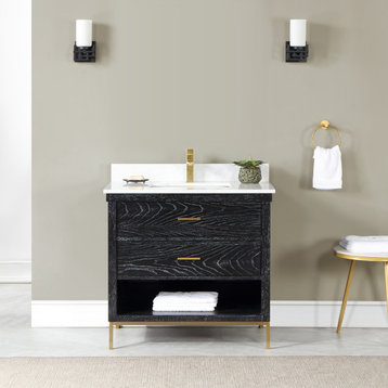 Kesia Black Oak Bathroom Vanity Set, 36", Without Mirror