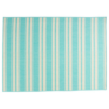 Kody Outdoor Area Rug, Teal and Ivory, 5'3"x7'