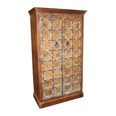 Consigned Indian Teak Armoire Sand washed Patina Storage Rustic Accent Cabinet