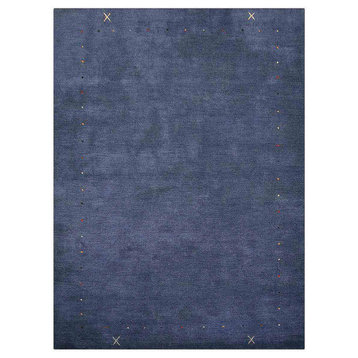 Hand Knotted Loom Wool Area Rug Contemporary Blue