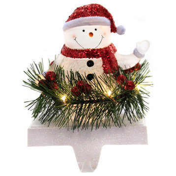 Christmas Led Snowman Stocking Holder Acrylic Holly Garland Glitter 31251