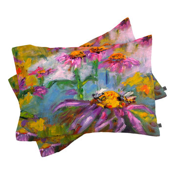 Deny Designs Ginette Fine Art Purple Coneflowers And Bees Pillow Shams, Queen
