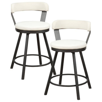 Pemberly Row Metal Swivel Counter Height Chair in White (Set of 2)