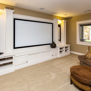 Example of a transitional home theater design in Cedar Rapids