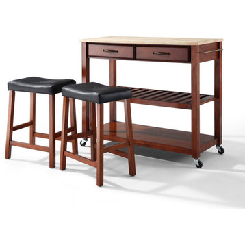 Natural Wood Top Kitchen Cart/Island, Classic Cherry Finish With 24" Cherry Up