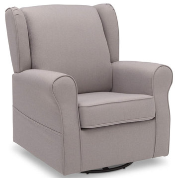 Swiveling Glider, Soft Fabric Upholstered Seat With Rolled Armrests, French Grey