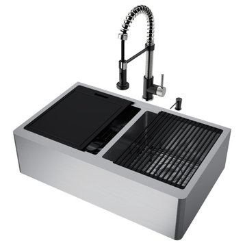 Oxford 33" L x 20.5" W Double Basin Farmhouse Kitchen Sink With Faucet