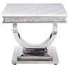 Benzara BM268904 Sofa Table With Faux Marble Top & Steel Base, White and Silver
