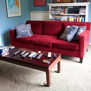 Red Straight Arm Sofa in TV Room | The Sofa Company