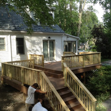Timbertech Terrain Deck (Brown Oak) with pressure treated decking.