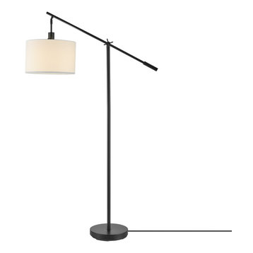 Matte Black Floor Lamp With White Linen Shade