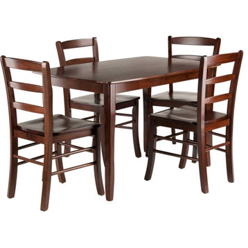 Pemberly Row 5-Piece Transitional Solid Wood Dining Set in Walnut