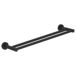 Symmons - Dia Double Towel Bar, Matte Black - The combination of the Dia Collection's quality and sleek design makes it a stylish choice for any contemporary bath. This Dia 18 Inch Double Towel Bar includes wall mounting hardware and instructions for a simple and secure installation. This metal bathroom towel bar has a weight capacity of up to 50 pounds when toggle anchors are used. Its sturdy construction and limited lifetime consumer warranty ensure the elegance of this double towel bar for years to come.