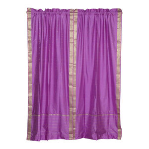 Purple Rod Pocket Sheer Sari Curtain Drape Panel Pair