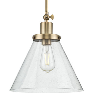 Hinton 1-Light Seeded Glass Vintage Brass Industrial Pendant Light