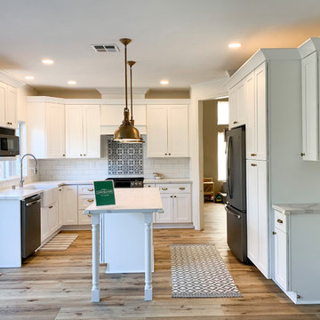 White Shaker Cabinets with Custom Island and Accent Backsplash in Fairfield, CA
