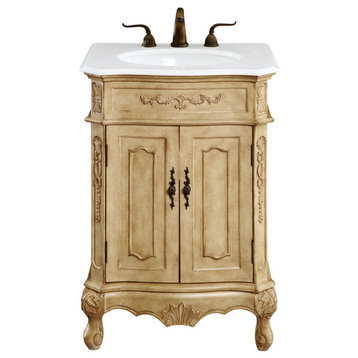 24" Single Bathroom Vanity, Antique Beige With Ivory White Quartz