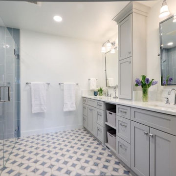 Blue Grey Transitional Bathroom