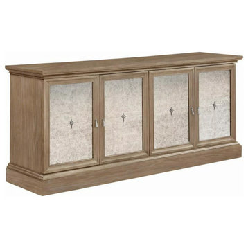 Traditional Sideboard, Wooden Frame With Mirror Panel Accents, Weathered Gray