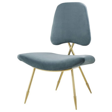 Modern Contemporary Accent Chair, Velvet Fabric Metal Steel, Blue