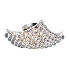 4 and 6 Corner Design 4 Light 14" Chrome Flush Mount, Clear European Crystals