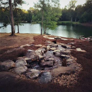 Pondless Water Feature/Flagstone Patio and Fire Pit/Mossrock Seating Wall