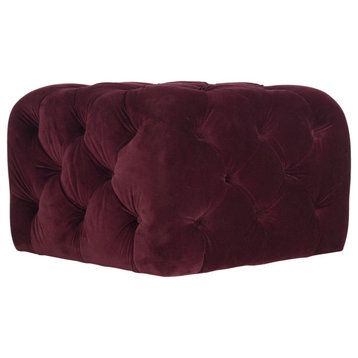 Contemporary Ottoman, Bordeaux Velvet Upholstered Seat & Comfortable Fill Foam