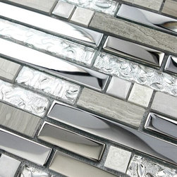 Glass & Metal Tile Textured Marble Silver Stainless Steel and Stone Mosaic - Mosaic Tile