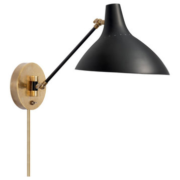 Charlton Wall Sconce With Plug, 1-Light, Black, Brass, 14.5"H