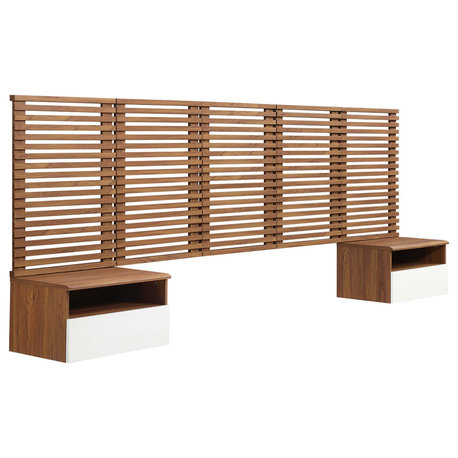 Render Wall Mount Queen Headboard and Modern Nightstands, Walnut