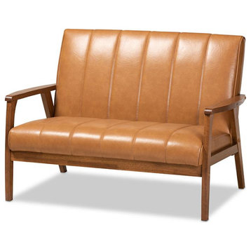 Nikko Mid-century Modern Tan Faux Leather Upholstered and Walnut Brown...