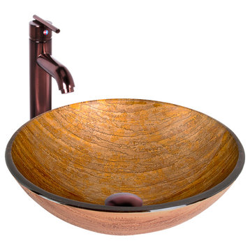 VIGO Mediterranean Seashell Glass Vessel Sink and Faucet Set, Oil Rubbed Bronze