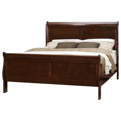 Modern Louis Philippe Queen Sleigh Bed, Burnish Cherry