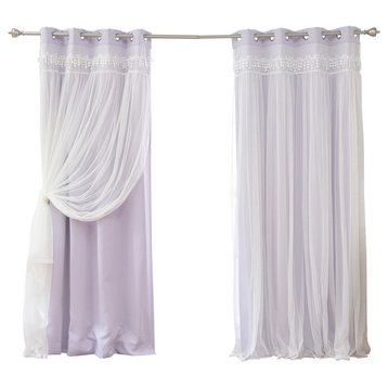 Lace Overlay Blackout Curtains, Lilac, 84"