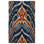RugSmith - Blue Crown Ikat Modern Bohemian Area Rug, 5'x7' - Add a modern twist to your room with this new area rug. The Blue 5' x 7' Crown Ikat area rug is machine tufted with 100% nylon in India. Using a special printing and washing technique, this rug has the authentic look of a traditional wool rug at a far more affordable price. Due to the durable materials used in the construction process, this rug will have no shedding and is ideal for high foot traffic areas. The backside of this wonderful area rug is covered with half melanged cotton fabric for long lasting usability. With the help of our skilled artisans, the edges are hadn finished, adding a beautiful handmade touch to this area rug. Whether your home decor is Modern, Contemporary, Mid-Century, or Boho, this rug will complete your home!