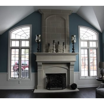 Normandy Cast Stone Fireplace Mantel with Overmantel