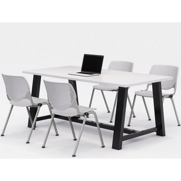 KFI Studios Midtown KOOL 5 Piece 3' x 6' Conference Set in White and Light Gray