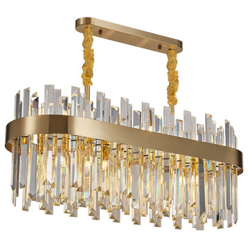 Modern gold crystal chandelier for dining room, kitchen island, 43.3"