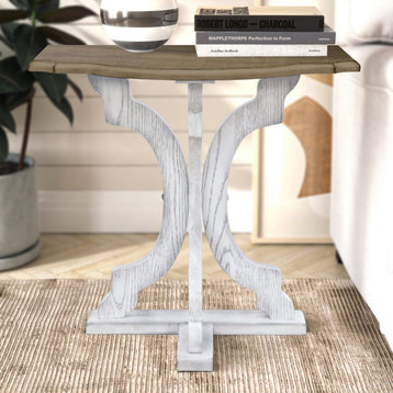 Doynton 23.6 in. W 22.8 in. H Half Moon Solid Wood Side Table, White and Oak