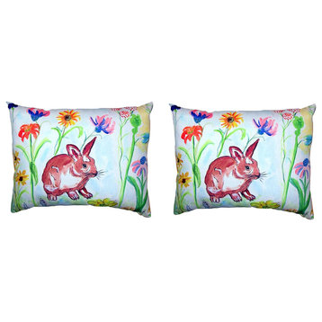 Pair of Betsy Drake Whiskers Bunny No Cord Pillows 16 Inch X 20 Inch