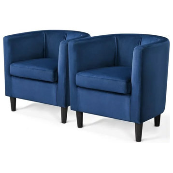Set of 2, Accent Chair, Comfortable Foam Velvet Seat With Curved Backrest, Blue