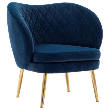 Glam Upholstered Velvet Barrel Accent Chair, Blue
