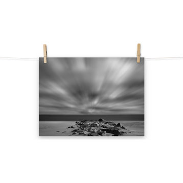 Black And White Seaside Prints: Windy Beach Landscape Unframed Wall Art, 12" X 16"