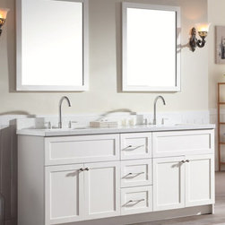 73 inch Transitional Double Sink Bathroom Vanity Set in White Finish - Bathroom Vanities And Sink Consoles